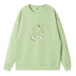 KEEVICI Cute Frog Sweatshirt for Teen Girls Kawaii Hoodie Oversized Aesthetic Animal Print Sweaters Baggy Crewneck Pullover (Light Green,M,Medium)