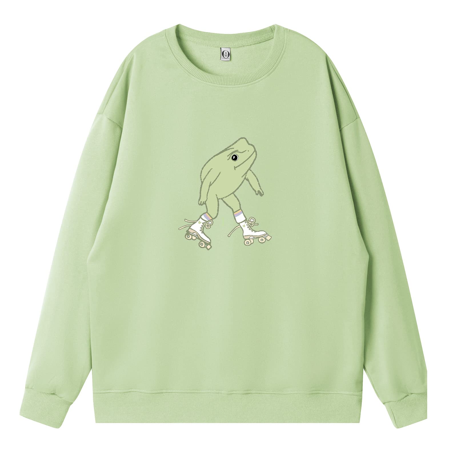 KEEVICI Cute Frog Sweatshirt for Teen Girls Kawaii Hoodie Oversized Aesthetic Animal Print Sweaters Baggy Crewneck Pullover (Light Green,M,Medium)