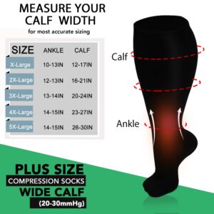 3 Pairs Plus Size Compression Socks for Women and Men Wide Calf 20-30mmhg Extra Large Knee High Support for Circulation