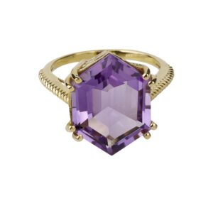 YoTreasure Natural Amethyst Gold Plated over 925 Sterling Silver Statement Double Prong Ring For Women