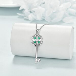 St. Patrick's Day Four Leaf Clover Necklaces Sterling Silver Wiccan Key Jewelry Irish Good Luck Gift for Women(Four Leaf Clover)