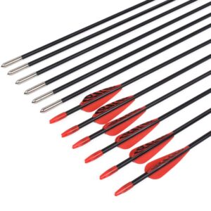 6875 Fiberglass Arrows Archery 24 Inch Target Shooting Safetyglass Recurve Bows Suitable for Youth Children Woman Beginner 6pcs/Pack (tigerspot red Vanes)