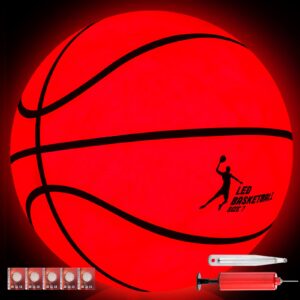 Meanplan Glow in The Dark Official Size Basketball for Teen Boys Girls with 2 LED Lights, Rubber, Unisex-Youth, Long Battery Life, Indoor Outdoor Use (Black/Red)