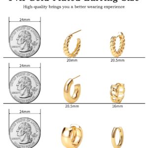 Gold Hoop Earrings Set 14k Gold Plated Huggie Earrings Hypoallergenic Chunky Thick Jewelry for Multiple Piercing Christmas Gift for Women