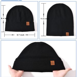 jaxmonoy Wool Cashmere Slouchy Knit Beanies Winter Hats for Women Men Soft Warm Double Layer Reversible Lightweight Slouch Cuffed Skull Beanie Cap - Black