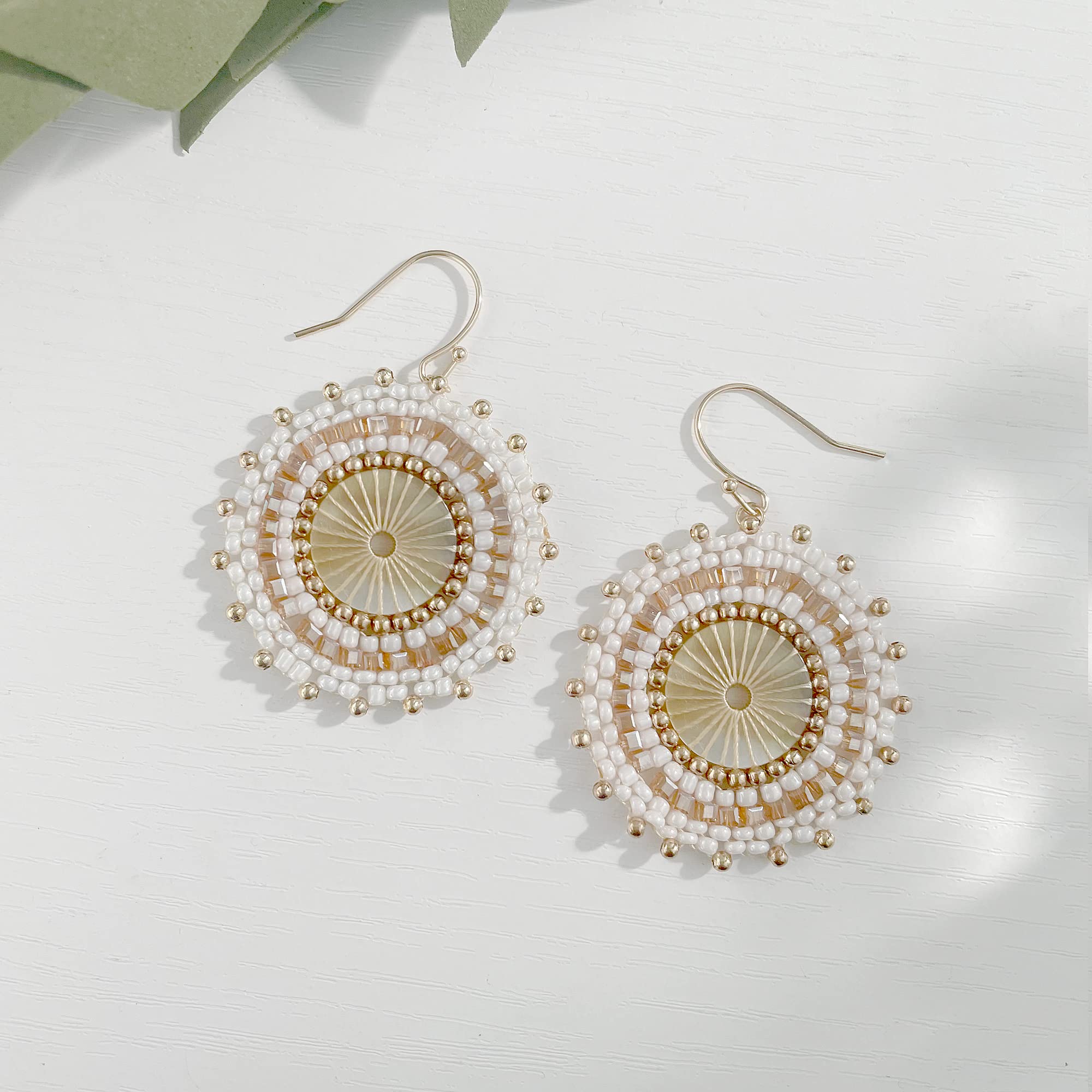 White Beaded Earrings For Women Summer Beach Statement Boho Glass Bead Earrings Bohemia Hoop Dangle Earring For Women