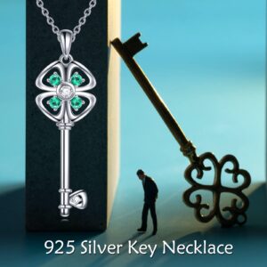 St. Patrick's Day Four Leaf Clover Necklaces Sterling Silver Wiccan Key Jewelry Irish Good Luck Gift for Women(Four Leaf Clover)