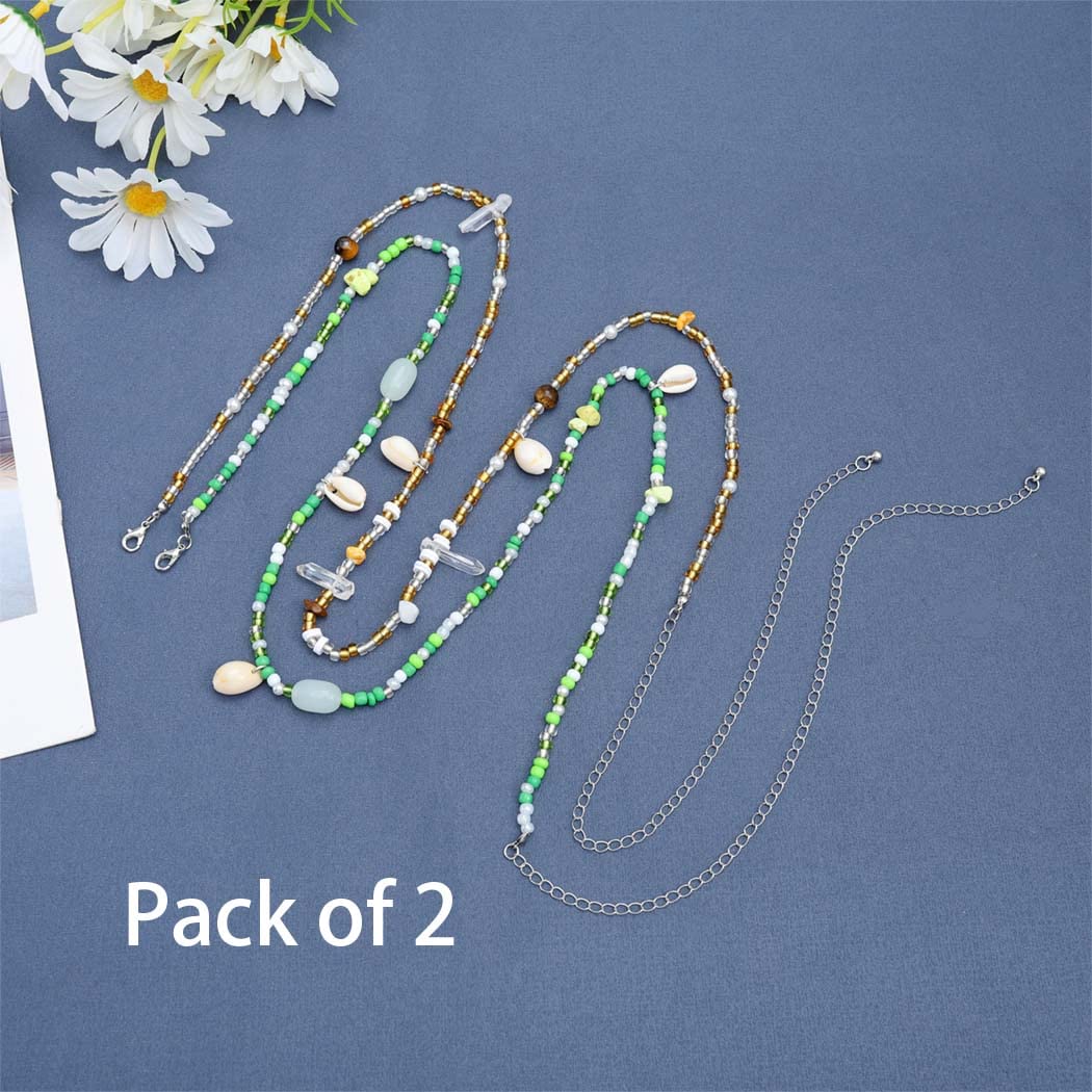 Urieo Boho Shell Beads Waist Chain Bead Green Belly Chains Layered Adjustable Bikini Beach Body Jewelry Accessories for Women(Pack of 2)