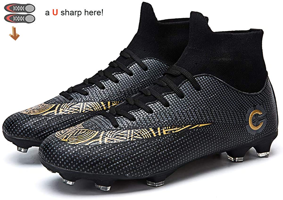 LIAOCXF Mens Football Boots Cleats FG Soccer Shoes Spikes for Competition/Training Boy's Sneakers Black