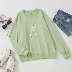 KEEVICI Cute Frog Sweatshirt for Teen Girls Kawaii Hoodie Oversized Aesthetic Animal Print Sweaters Baggy Crewneck Pullover (Light Green,M,Medium)