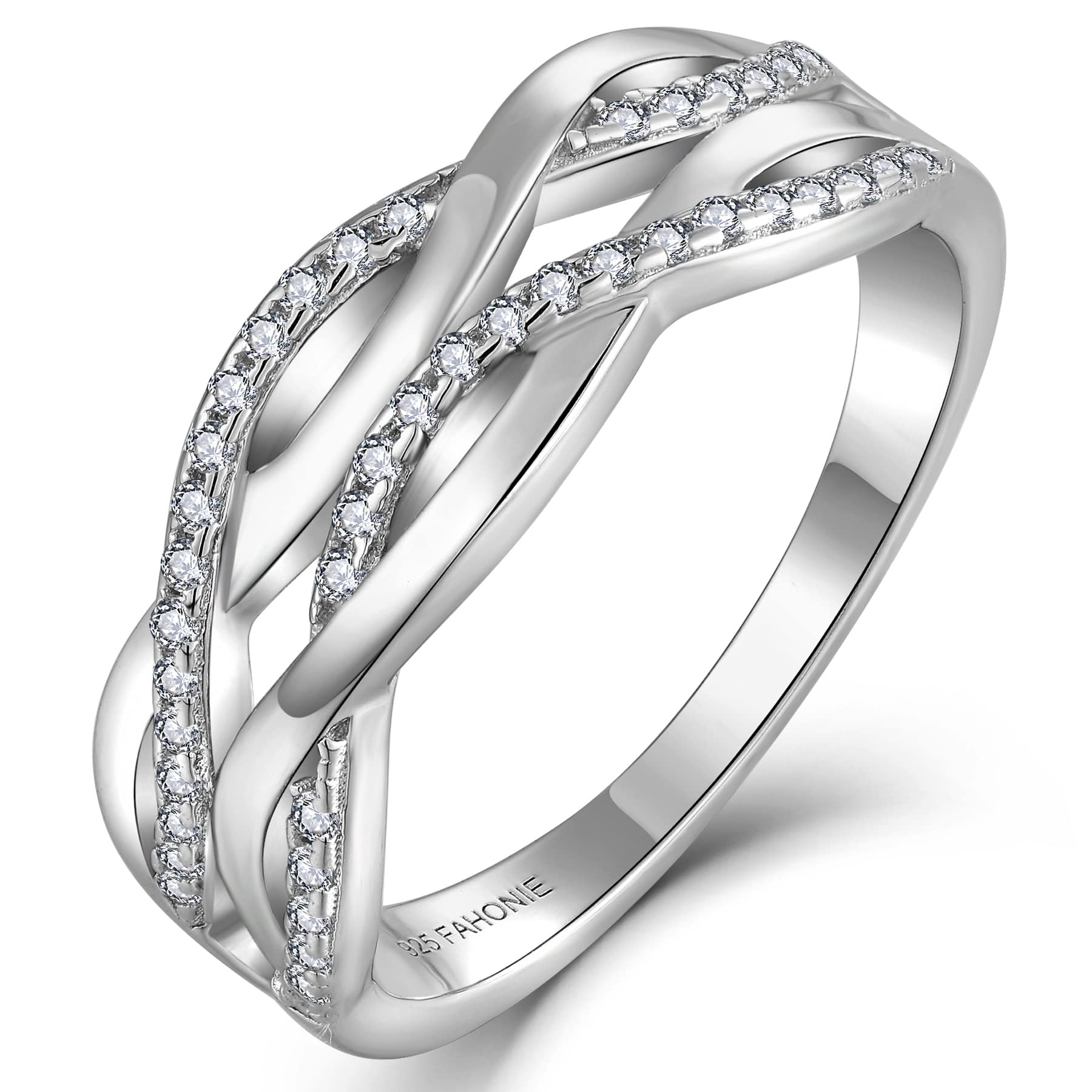 Fahonie Infinity Knot Ring 925 Sterling Silver cut 5A Cubic Zirconia CZ Statement Ring Anniversary Promise Ring for Women(Size5)