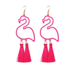 pink flamingo exaggerated long dangle drop earrings retro creative hollow fashion cute animal bird boho jewelry for women -pink