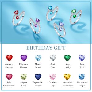 FOREVER QUEEN March Birthstone Rings 925 Sterling Silver Rings Adjustable Open Double Love Heart Stones Rings for Women Birthday Gift