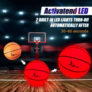 Meanplan Glow in The Dark Official Size Basketball for Teen Boys Girls with 2 LED Lights, Rubber, Unisex-Youth, Long Battery Life, Indoor Outdoor Use (Black/Red)