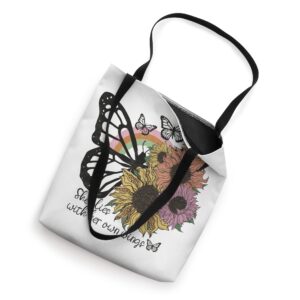 She Flies With Her Own Wings, Hippie Sunflower Design Tote Bag