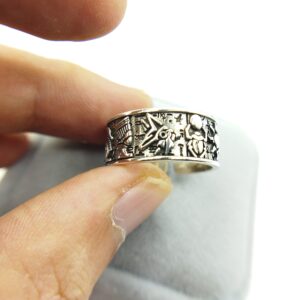 Silver Plated Egyptian Gods Totem Ring Anubis Pharaoh Adjustable Opening Ring Retro Style