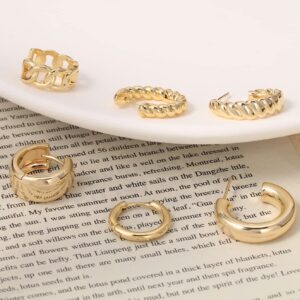 Gold Hoop Earrings Set 14k Gold Plated Huggie Earrings Hypoallergenic Chunky Thick Jewelry for Multiple Piercing Christmas Gift for Women