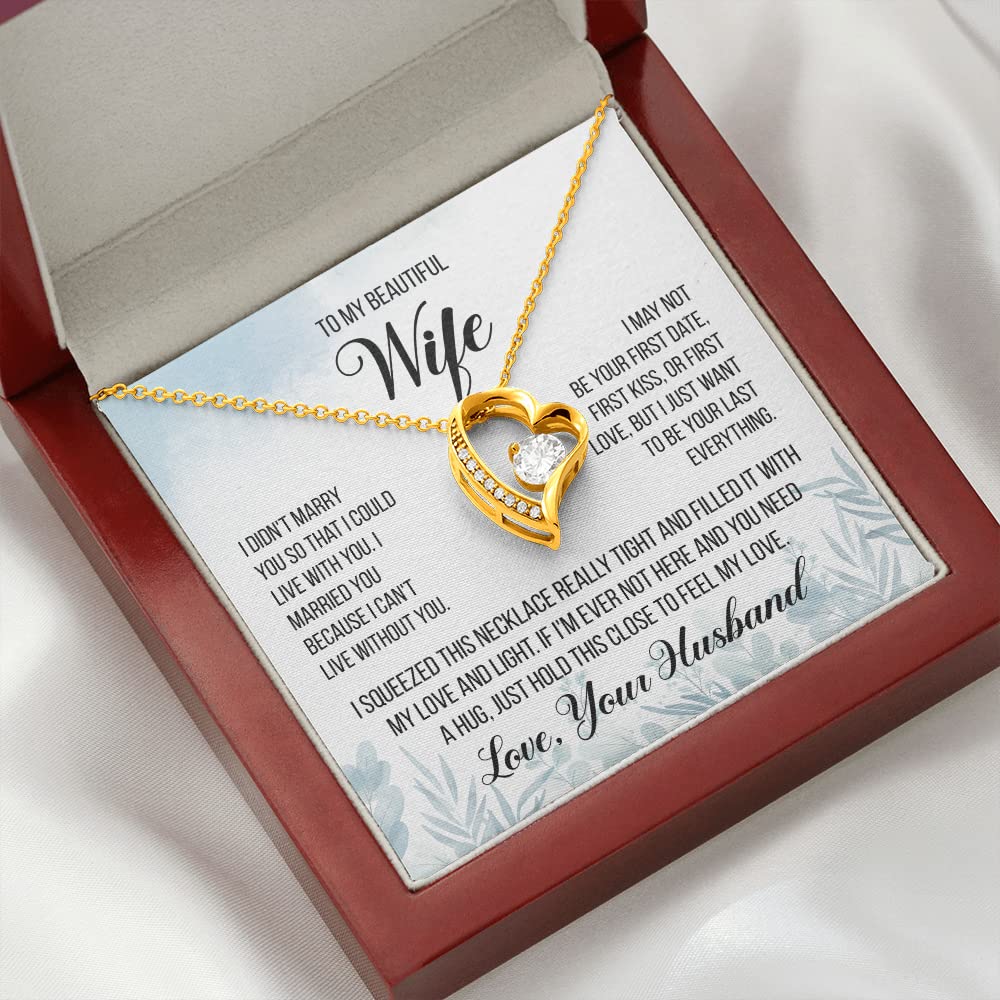 To My Beautiful Wife Necklace From Husband Hotwife Jewelry For Women Birthday Gifts For Wife Birthday Necklaces For Women Forever Love Necklace (18k Yellow Gold Finish (Luxury Box))