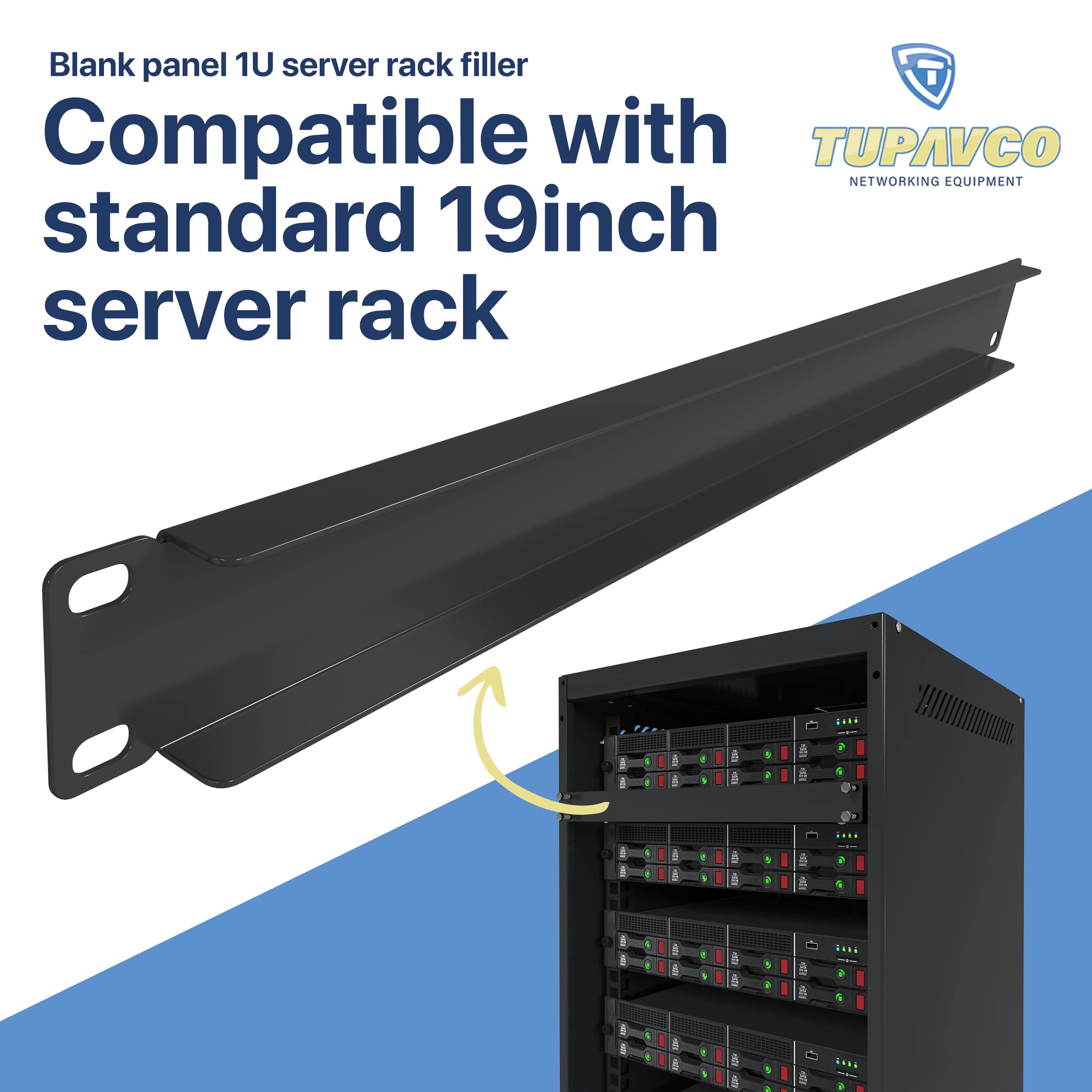 1U Blank Panel - (3 Pack) - Rackmount Accessories - Metal Spacer 19" Filler for Server Rack Cabinet Enclosure - Black Durable Steel - Tupavco TP1739