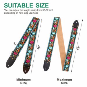 Nefelibata Guitar Strap,Vintage Jacquard Embroidery Cotton Guitar Straps with Crazy Horse Leather Ends for Electric,Acoustic,Come with Free Strap Button,2 Strap Locks and 4 Guitar Picks