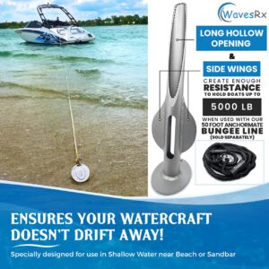 WAVESRX Beach Anchoring Bundle | Aluminum Sand Anchor + Bungee Line 14' | Securely Anchor Your Watercraft in Shallow Water Near Beach or Sandbar | Perfect for Boats, Pontoons, Jet Ski and Other PWC