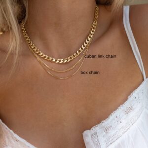 Tewiky Dainty Necklace for Women, Gold Plated Box Chain Simple Minimalist Thin Women Aesthetic Choker Necklaces Short