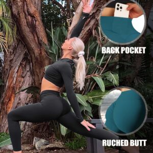 Danysu Gym Sets for Women 2 Piece Cross Waist Workout Clothes Long Sleeve Crop Tops Scrunch Butt Leggings Matching Outfits Black M