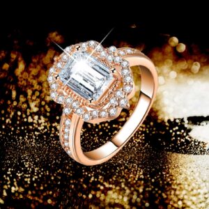 Women's Bling Simulated Diamond Ring Engagement Wedding Ring Fashion Zircon Statement Band Vintage Rings (Rose Gold, 8)