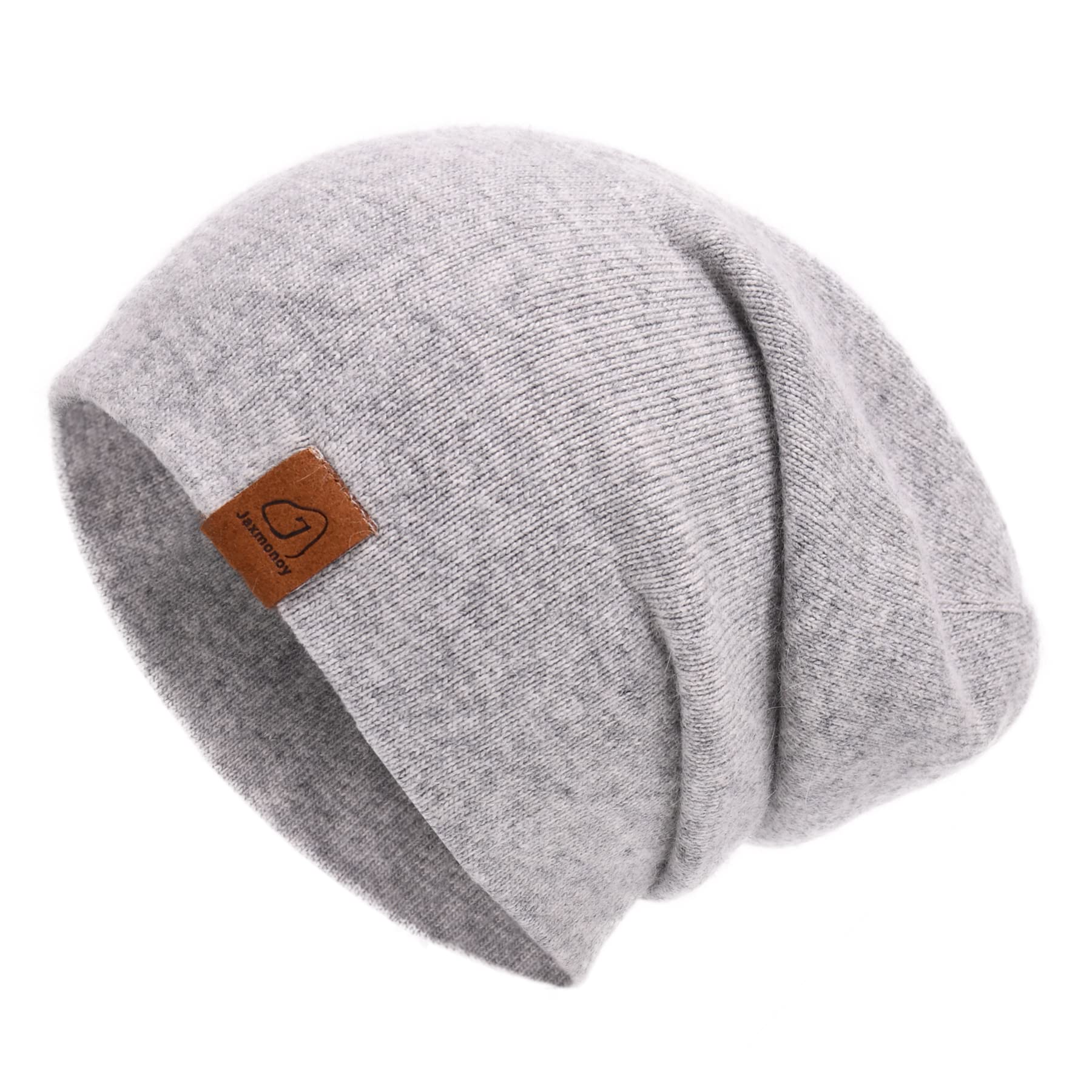 jaxmonoy Wool Cashmere Slouchy Knit Beanies Winter Hats for Women Men Soft Warm Double Layer Reversible Slouch Cuffed Skull Beanie Cap - Light Grey