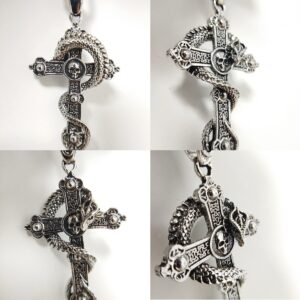 Retro Cross Necklace Dragon Pendant Protection with 23.6'' Stainless Steel Chain