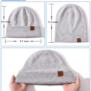 jaxmonoy Wool Cashmere Slouchy Knit Beanies Winter Hats for Women Men Soft Warm Double Layer Reversible Slouch Cuffed Skull Beanie Cap - Light Grey