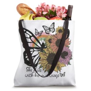 She Flies With Her Own Wings, Hippie Sunflower Design Tote Bag