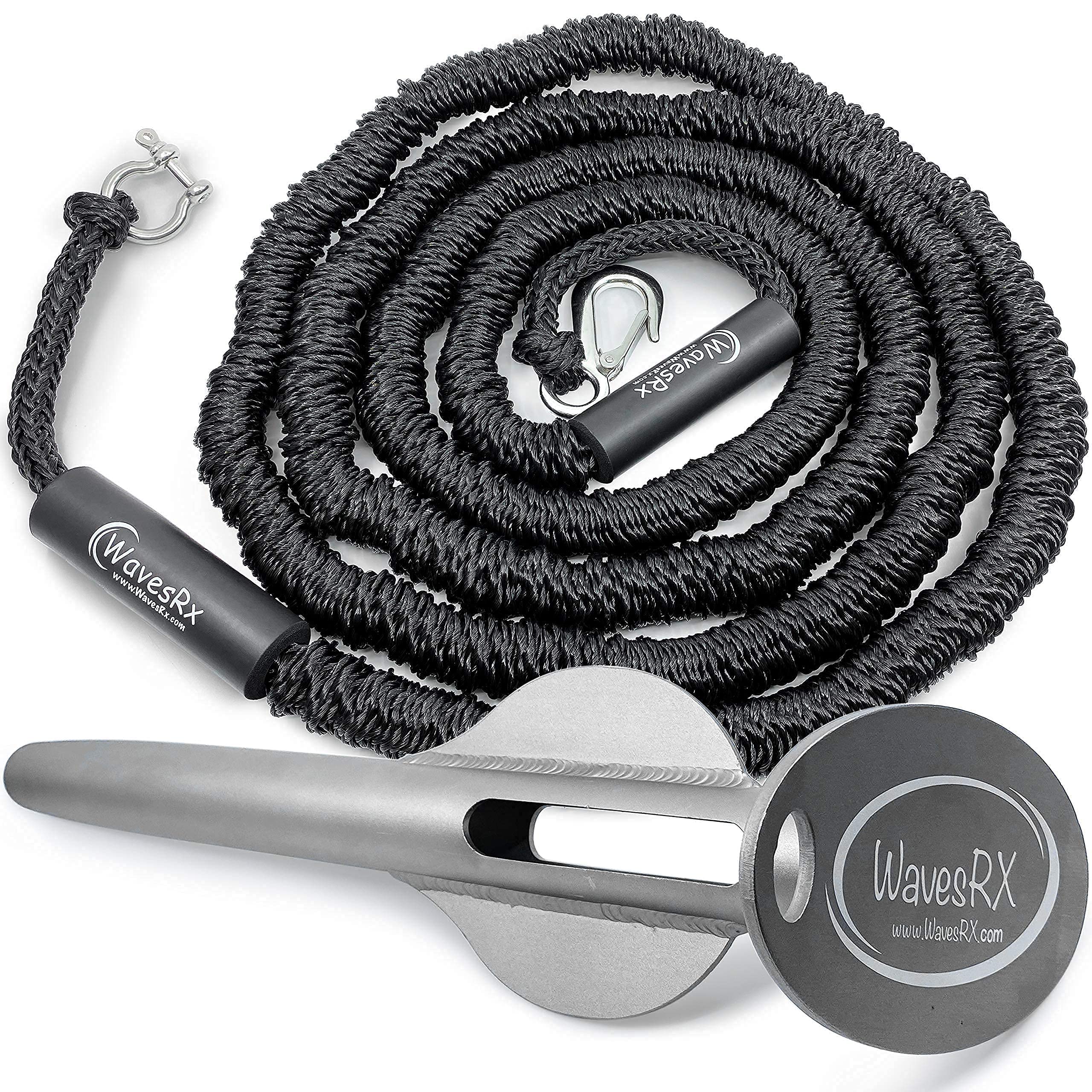 WAVESRX Beach Anchoring Bundle | Aluminum Sand Anchor + Bungee Line 14' | Securely Anchor Your Watercraft in Shallow Water Near Beach or Sandbar | Perfect for Boats, Pontoons, Jet Ski and Other PWC