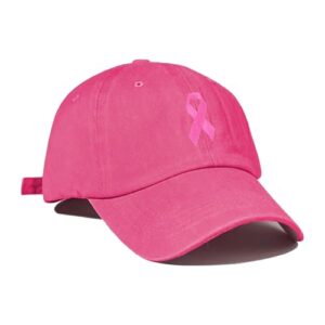 Giavuwn Breast Cancer Awareness Hat for Women, Embroidered Pink Ribbon Vintage Cotton Adjustable Baseball Cap