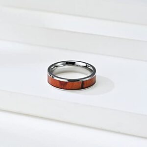 Simple Wedding Bands for His and Hers, 8MM & 6MM Wood Inlaid Silver Wedding Ring Sets for Him and Her Titanium, Women Size 9 + Men Size 9