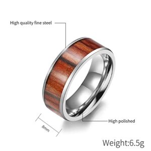 Simple Wedding Bands for His and Hers, 8MM & 6MM Wood Inlaid Silver Wedding Ring Sets for Him and Her Titanium, Women Size 9 + Men Size 9