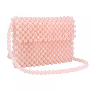 Women Shoulder Bag Girls Pearl Purse Tote bag Handmade Weave Beaded Crossbody Bag for Daily Evening Party (Pink)