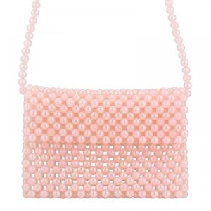 Women Shoulder Bag Girls Pearl Purse Tote bag Handmade Weave Beaded Crossbody Bag for Daily Evening Party (Pink)