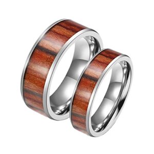 simple wedding bands for his and hers, 8mm & 6mm wood inlaid silver wedding ring sets for him and her titanium, women size 9 + men size 9