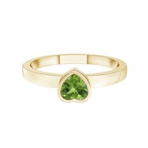 MOONEYE Bezel Set 6MM Heart Shaped Peridot Gemstone 925 Sterling Silver Solitaire Promise Ring