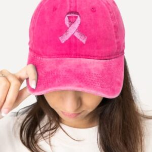 Giavuwn Breast Cancer Awareness Hat for Women, Embroidered Pink Ribbon Vintage Cotton Adjustable Baseball Cap