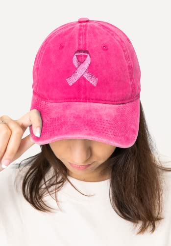 Giavuwn Breast Cancer Awareness Hat for Women, Embroidered Pink Ribbon Vintage Cotton Adjustable Baseball Cap