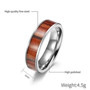 Simple Wedding Bands for His and Hers, 8MM & 6MM Wood Inlaid Silver Wedding Ring Sets for Him and Her Titanium, Women Size 9 + Men Size 9