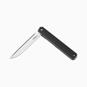 JKR Bearing assisted opening knife, black fiber handle and 3.74 in.cm D2 satin-finished steel blade, includes belt clip, total length 8.26 in. , PRO10006. tool for fishing, hunting, camping and hiking