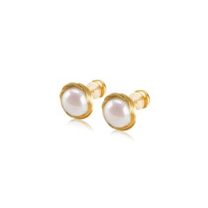 18K Gold Plated Freshwater Cultured Pearl Stud Earrings | Real Pearl Earrings - AKOCIDY