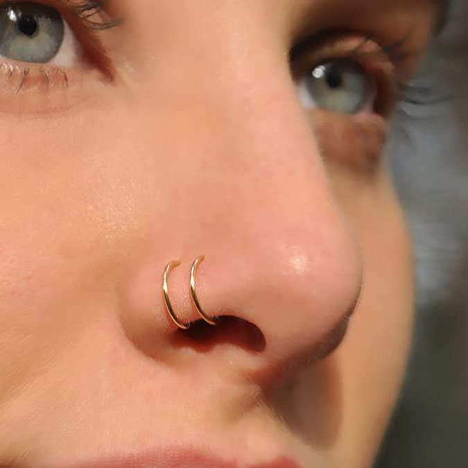 JFORYOU Fake Nose Ring Hoop Studs Non Piercing Double Rings for Women Men