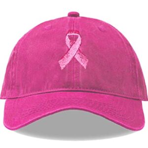 Giavuwn Breast Cancer Awareness Hat for Women, Embroidered Pink Ribbon Vintage Cotton Adjustable Baseball Cap