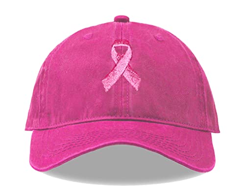 Giavuwn Breast Cancer Awareness Hat for Women, Embroidered Pink Ribbon Vintage Cotton Adjustable Baseball Cap