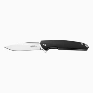 jkr bearing assisted opening knife, black fiber handle and 3.14 in. d2 satin-finished steel blade, includes belt clip, total length 7.28 in., pro10005 tool for fishing, hunting, camping and hiking