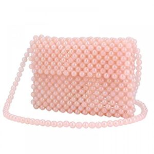 Women Shoulder Bag Girls Pearl Purse Tote bag Handmade Weave Beaded Crossbody Bag for Daily Evening Party (Pink)